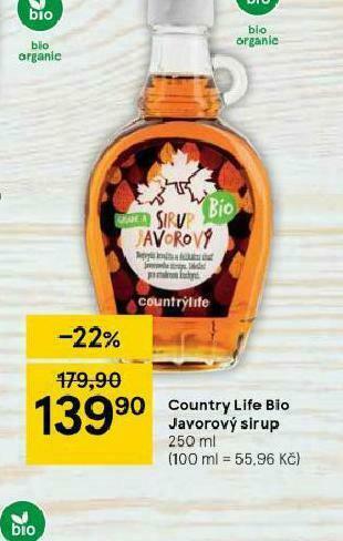 Tesco Country life bio javorový sirup nabídka