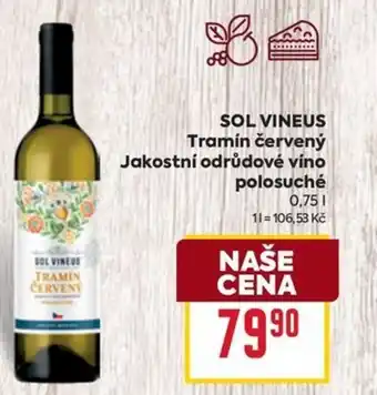 Billa SOL VINEUS Tramín červený Jakostní odrůdové víno polosuché 0.75L nabídka