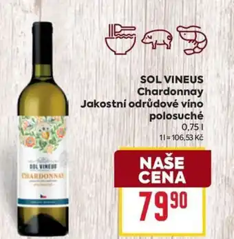 Billa SOL VINEUS Chardonnay Jakostní odrůdové víno polosuché 0.75L nabídka