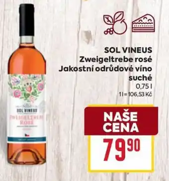 Billa SOL VINEUS Zweigeltrebe rosé Jakostní odrůdové víno suché 0.75L nabídka