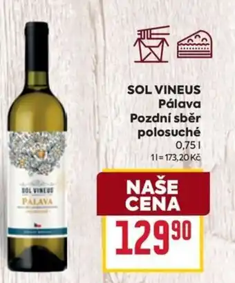 Billa SOL VINEUS Pálava Pozdní sběr polosuché 0.75L nabídka