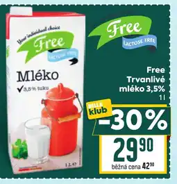 Billa Free Trvanlivé mléko 3,5% 1L nabídka