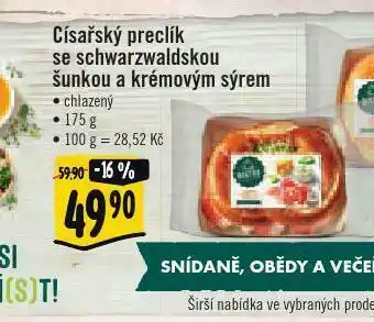 Albert Fresh bistro císařský preclík se schwarzwaldskou šunkou a krémovým sýrem nabídka