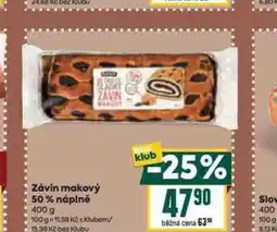 Billa Závin makový 50% náplně nabídka
