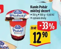 Albert Kunín pohár mléčný dezert nabídka
