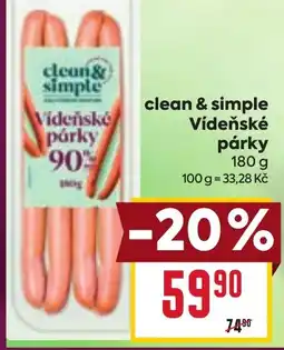 Billa clean & simple Videňské párky nabídka
