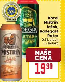 Billa Kozel Mistrův ležák, Radegast Ratar 0,5L nabídka