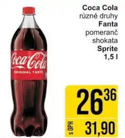 Jip Coca Cola různé druhy Fanta pomeranč shokata Sprite 1,5L nabídka
