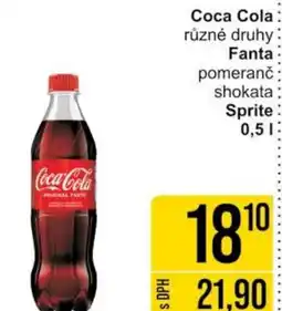 Jip Coca Cola různé druhy Fanta pomeranč shokata Sprite 0.5L nabídka