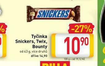 Billa Tyčinka snickers, twix, bounty nabídka