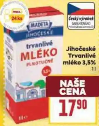 Billa Jihočeské Trvanlivé mléko 3,5% 1L nabídka