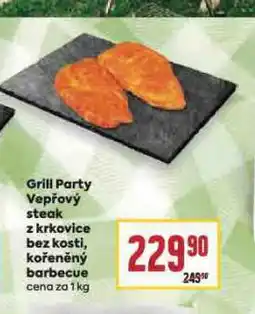 Billa Grill party vepřový steak z krkovice bez kosti, kořeněný barbecue nabídka