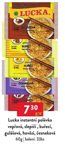 Qanto Lucka instantní polévka vepřová, slepičí, kuřecí, gulášová, hovězí, česneková nabídka