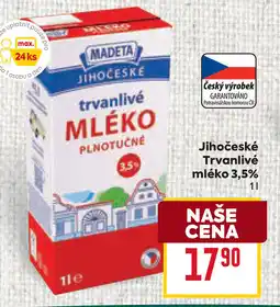 Billa Jihočeské Trvanlivé mléko 3,5% 1L nabídka