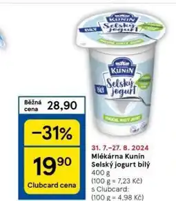 Tesco Kunín selský jogurt nabídka