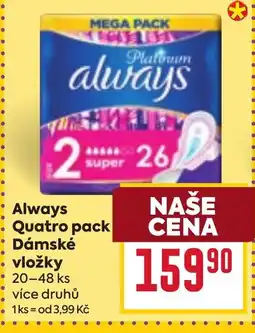 Billa Always Quatro pack Dámské vložky nabídka