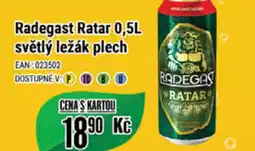 Radegast Ratar 0,5L světlý ležák plech