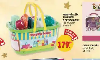 Nákupní košík s rukojetí a potravinami
