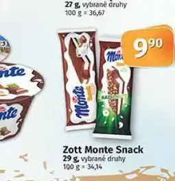 Coop Zott monte snack nabídka