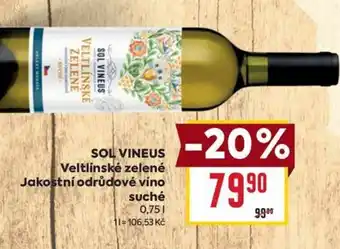 Billa SOL VINEUS Veltlínské zelené Jakostní odrůdové víno suché 0.75L nabídka