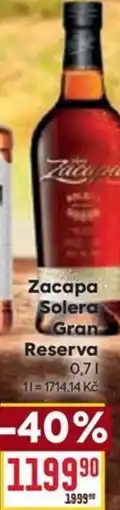 Billa Zacapa Solera Gran Reserva 0.7L nabídka