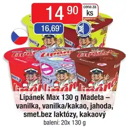 Qanto Lipánek Max 130 g Madeta - vanilka, vanilka/kakao, jahoda, smet.bez laktózy, kakaový nabídka