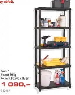 Police: 5 Nosnost: 50 kg Rozměry: 80 x 40 x 187 cm