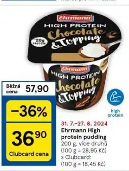 Tesco Ehrmann high protein pudding nabídka