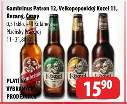 Gambrinus Patron 12, Velkopopovický Kozel 11, Řezaný, Černý