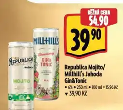 Albert Republica Mojito/ Millhill's Jahoda Gin&Tonic nabídka