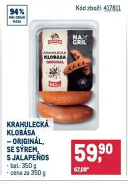Makro KRAHULECKÁ KLOBÁSA – ORIGINÁL, SE SÝREM, S JALAPEÑOS nabídka