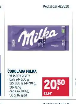 Makro Čokoláda milka nabídka