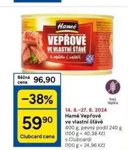 Tesco Hamé vepřové ve vlastní šťávě nabídka