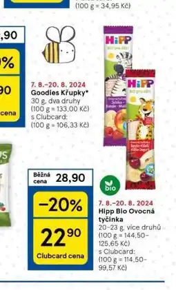 Tesco Hipp bio ovocná tyčinka nabídka