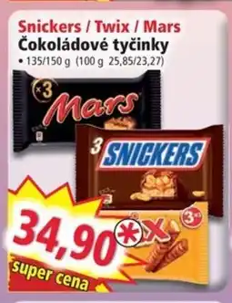 Norma Snickers / Twix / Mars Čokoládové tyčinky nabídka