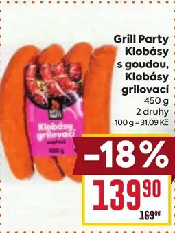 Billa Grill Party Klobásy s goudou, Klobásy grilovací nabídka