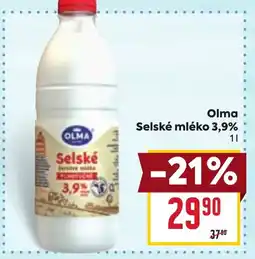 Billa Olma Selské mléko 3,9% 1L nabídka