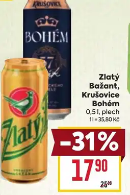 Billa Zlatý Bažant, Krušovice Bohém 0.5L nabídka