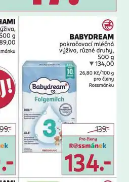 Rossmann Babydream pokračovací mléčná výživa nabídka