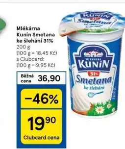 Tesco Kunín smetana ke šlehání 31% nabídka