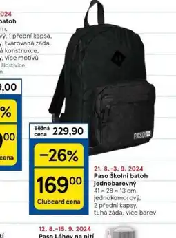 Tesco Paso školní batoh jednobarevný nabídka