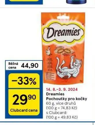 Tesco Dreamies pochoutky pro kočky nabídka