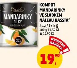 Penny Market KOMPOT MANDARINKY VE SLADKÉM NÁLEVU BASSTA nabídka