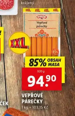 Lidl Vepřové párečky nabídka