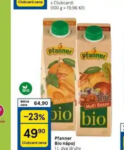 Tesco Pfanner bio nápoj nabídka