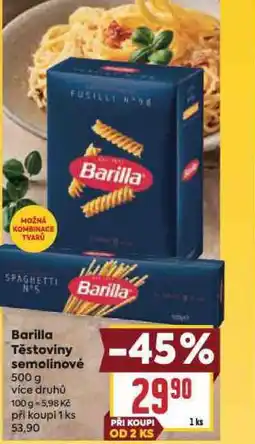Billa Barilla těstoviny semolinové nabídka