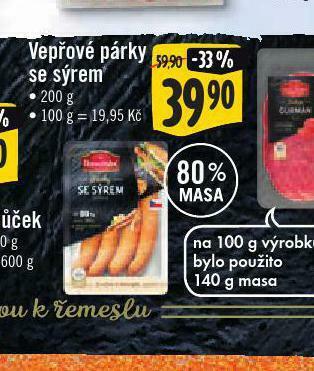 Jip Vepřové párky se sýrem nabídka