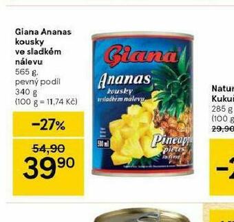 Tesco Giana ananas kousky ve sladkém nálevu nabídka