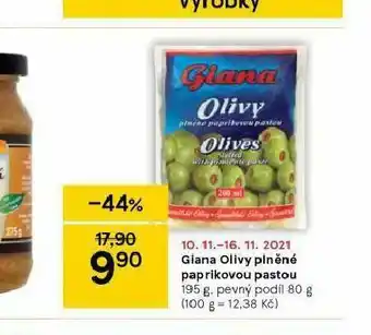 Tesco Giana olivy plněné paprikovou pastou nabídka