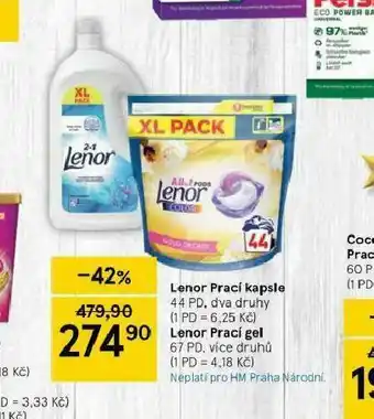 Tesco Lenor prací kapsle, gel nabídka